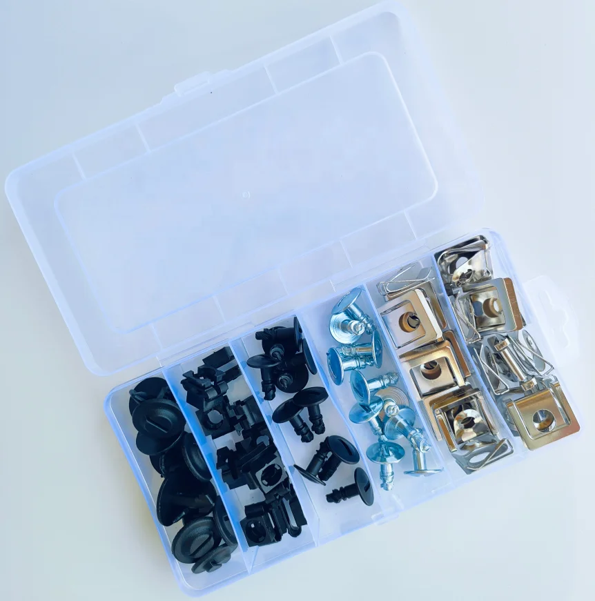 60PCS Mixed Car Bumper Fender Screw Fastener Clip Instrument U-Type Metal Clips Assortment Kit For VW Audi