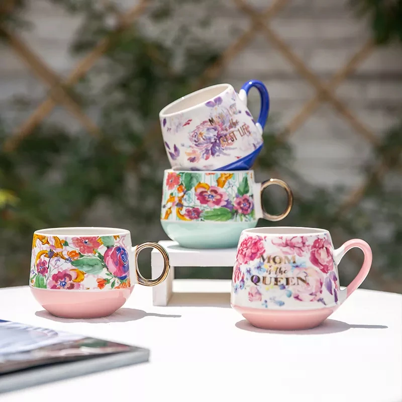 hot sale starry ceramic mug ceramic cup set flower English black tea mug