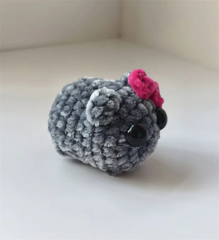 With Music Sad Hamster Bow Crochet With sound Knitted Schoolbag shoulderbag Pendant keychain Handmade plush toy