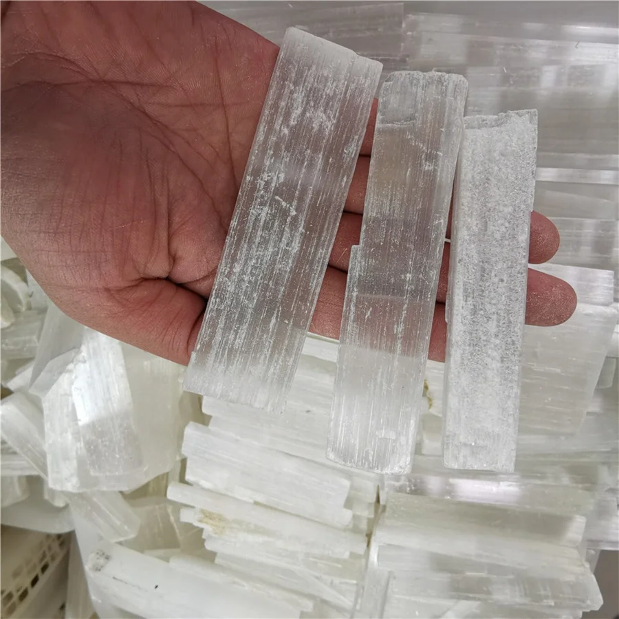 Wholesale natural rough semi-precious crystal crystal clear gypsum white selenite slice