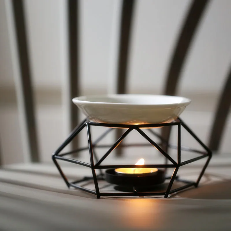 modern black candle burners candle wax melt warmer Iron and Ceramic Oil Warmer Tealight for sale