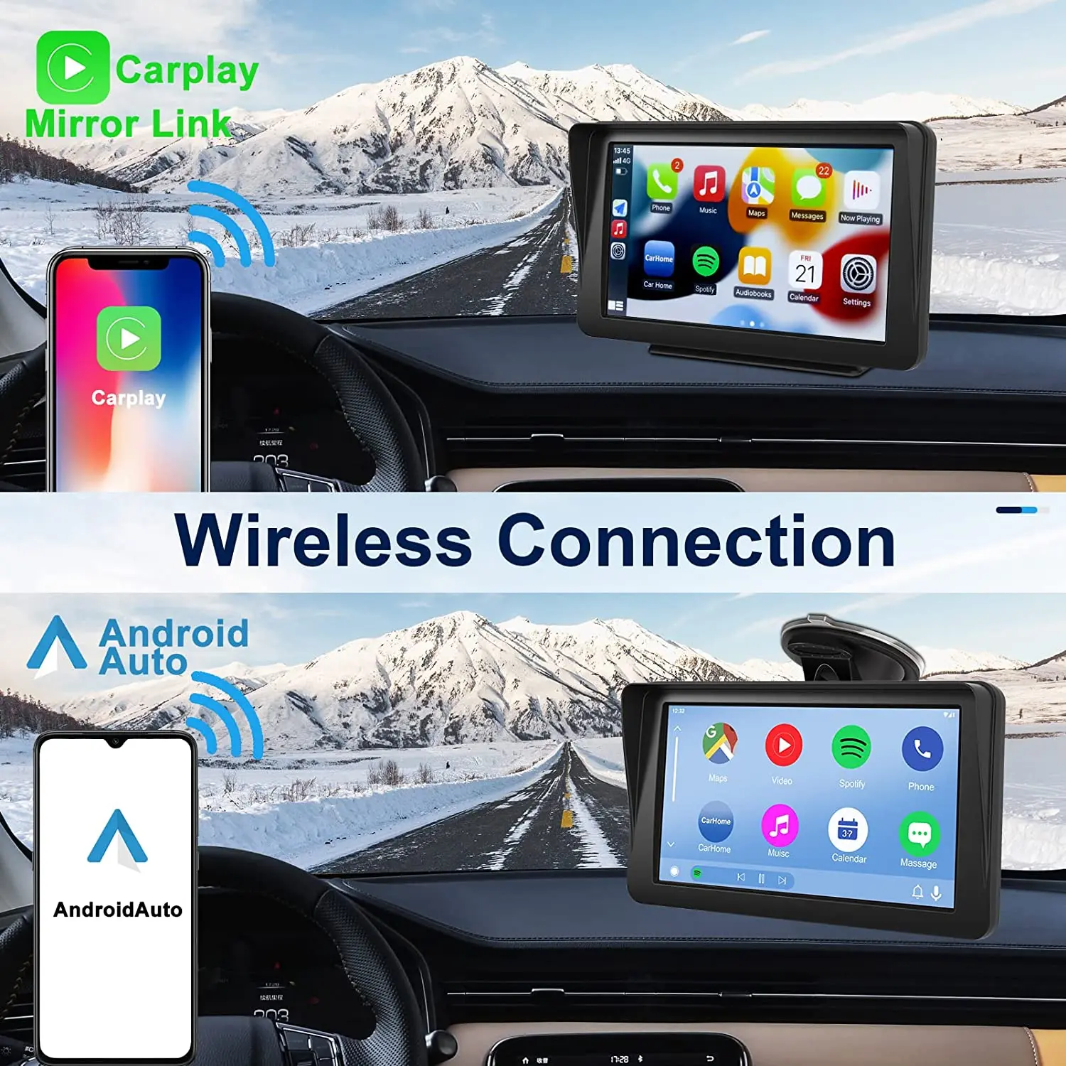 2023 новейший сенсорный экран портативный беспроводной Apple Carplay Android автомобильный радиоприемник с зеркальной