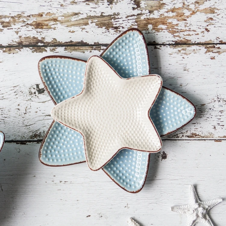 Irregular Creative Plate Star Shape Platter Dinner Ceramic Dry Fruit Dessert Snack Serving Dish
