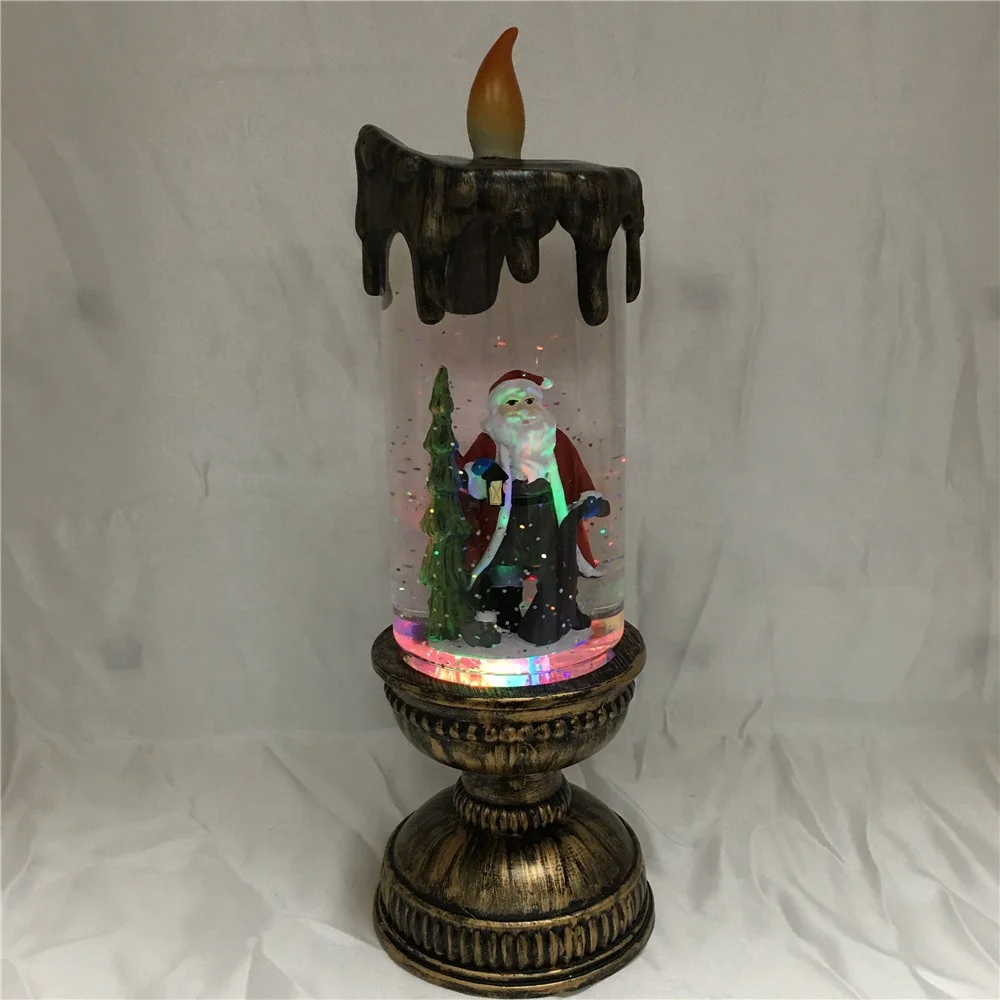 
Santa Clause and Christmas Tree Scene Water Spinning Glitter Liquid Candle 