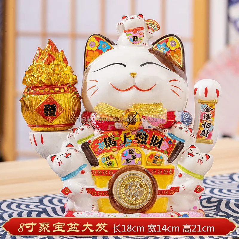 Wholesale Holiday Gifting Fortune Cat Statue Ceramic Figurine Home Decor 8 inches Lucky Cat Maneki Neko
