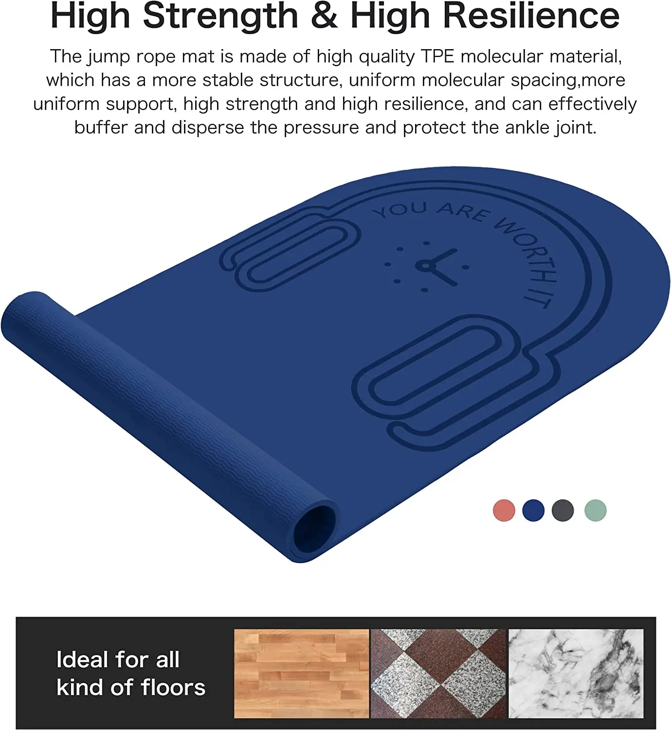 Customized Anti-slip Logo Noiseless TPE Skipping Thick 6/8mm Workout Jump Rope Mat