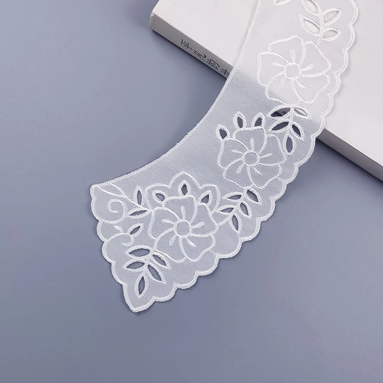 Cheap Organza Embroidered Neck Applique white collar Lace Neck Beads neck design lace for churidar