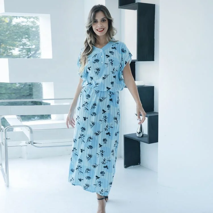 Amazon Supplier Plus Size Women Sleepwear Sexy Dresses Print Summer Logo Nightgown Soft Sleepwear Cotton Women Pajama