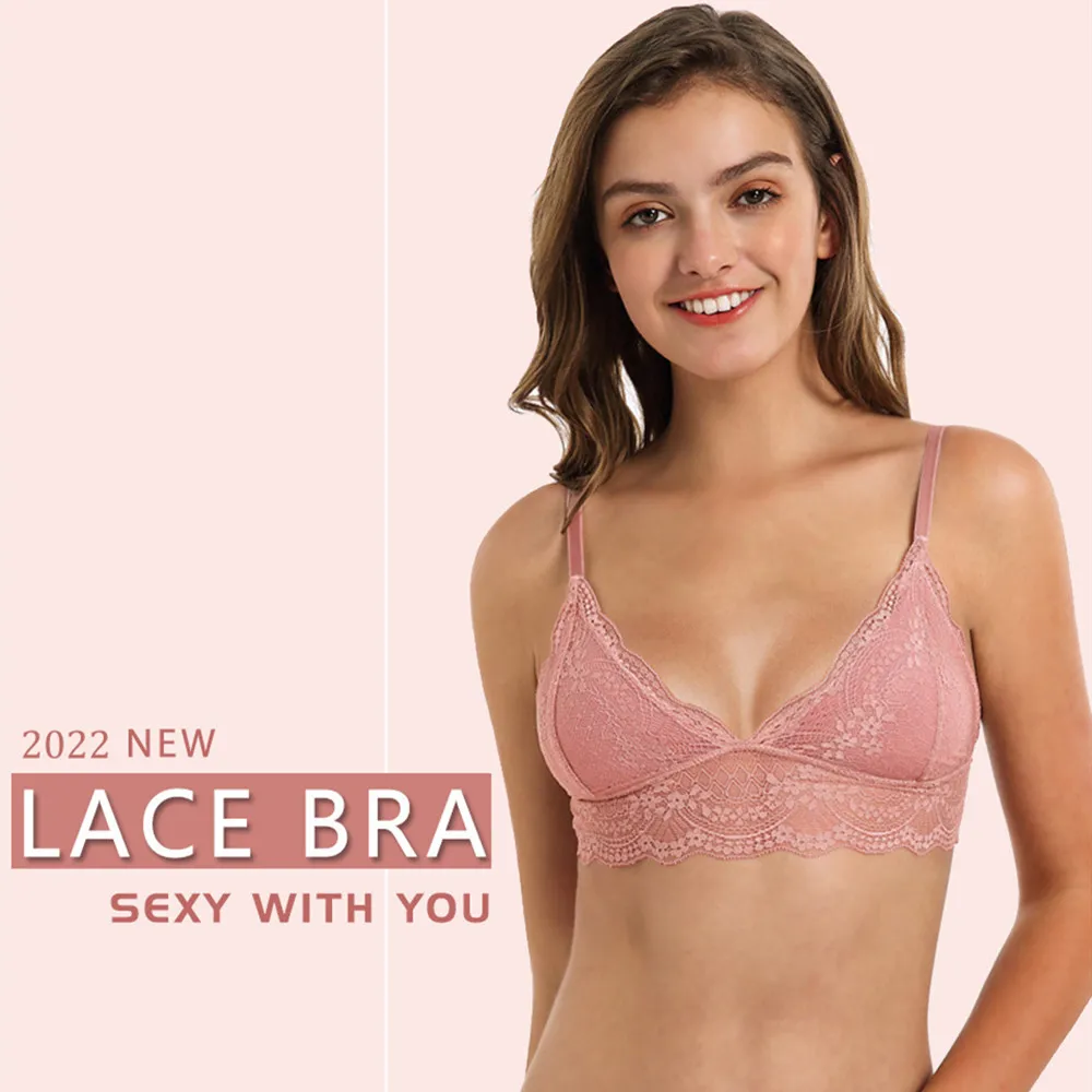 Wholesale seamless deep V lace girl ladies bra wireless thin underwear sexy lingerie bras for women