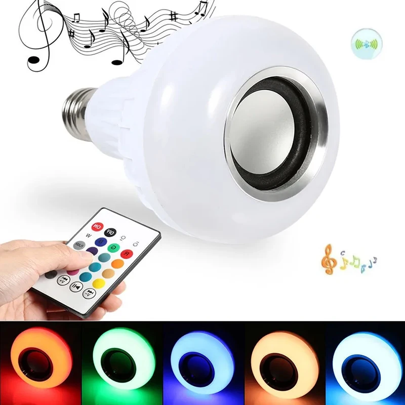 12 Вт RGB E27 музыкальная меняющая цвет лампочка Bluetooth динамик многоцветная декоративная с пультом дистанционного управления для вечеринки дома