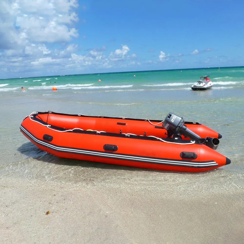 Durable PVC Hypalon Aluminum Floor Inflatable RIB Rescue Fishing Boats Pontoon Rowing Boat with Bimini Top and Ladder