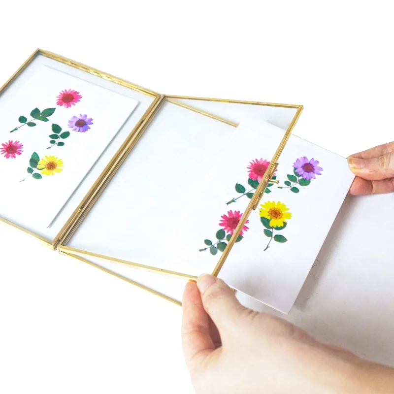 black Gold Metal Floating Wedding Double Sided Glass Picture Photo Frames Stand Tabletop Home Decorative Metal Photo Frame