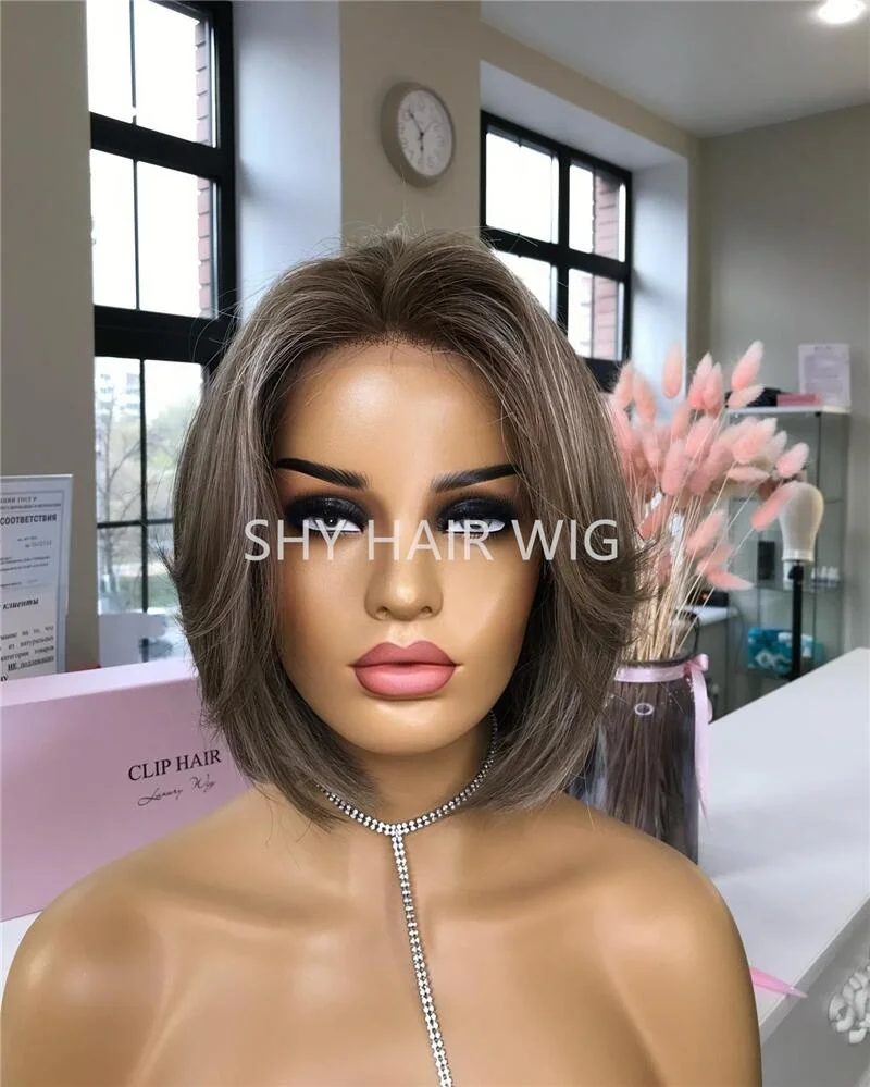 Luxury Design Natural Hairline 10 Inch Glueless Bob Blonde Wig With Brown Roots Raw Virgin Durable Hair Pelucas