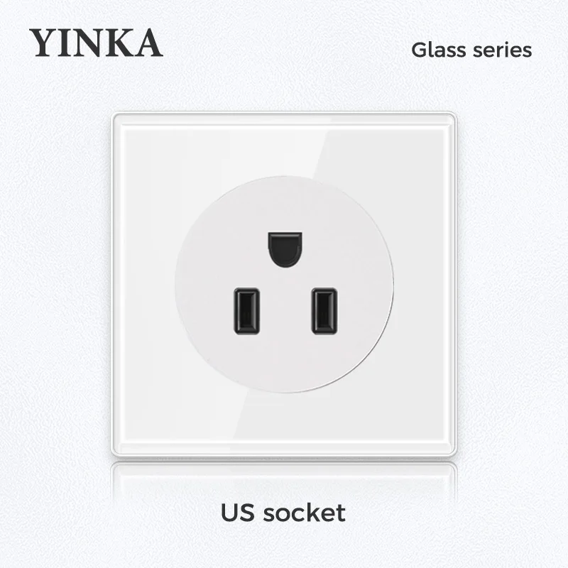 YINKA White Glass With Silver Alloy Contacts 86x86mm Wall Decoration Electric Socket EU Wall Outlet Socket
