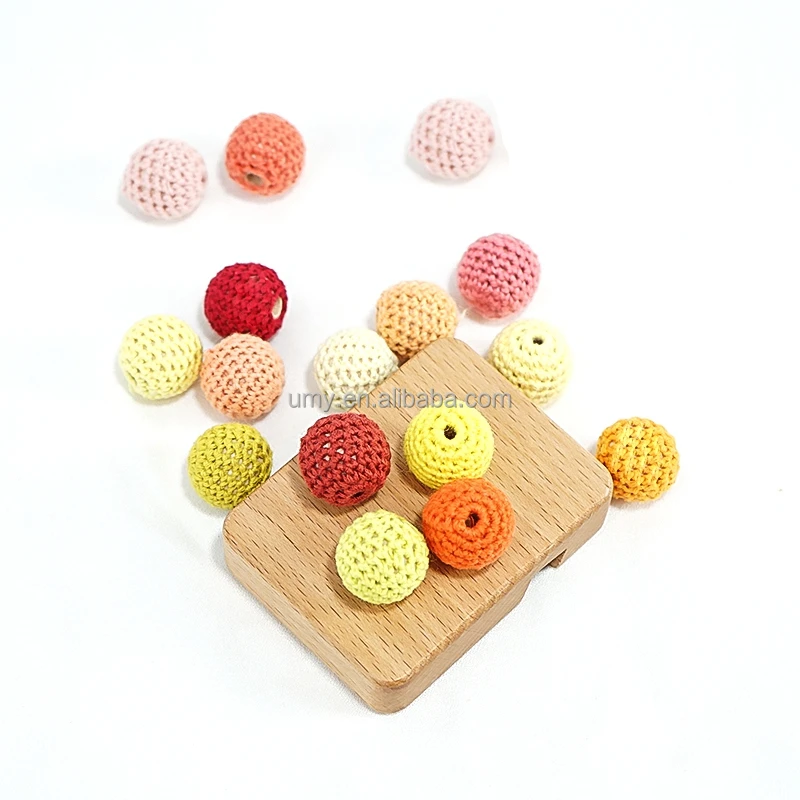 Wholesale Beech 138 Color Natural Wooden Rings Teether Baby Bracelet Hand Crochet Beads