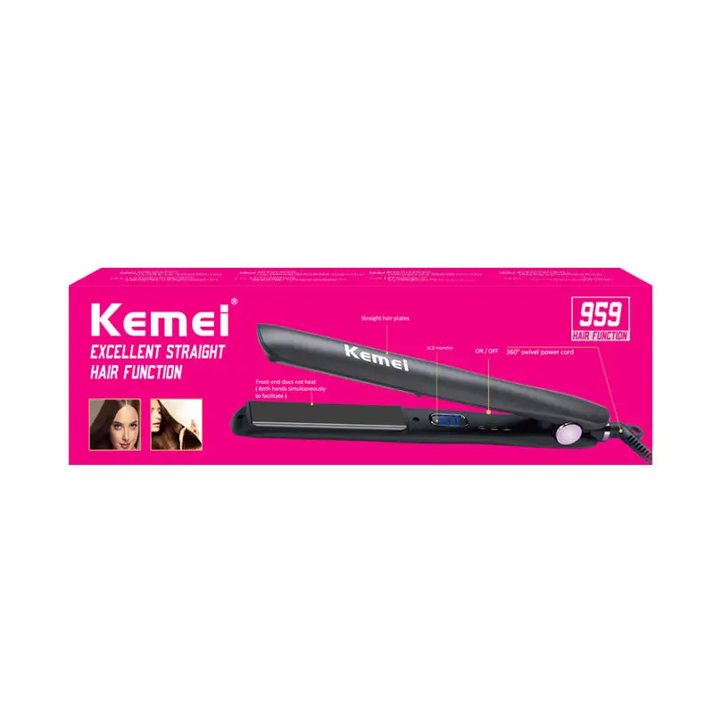 Rapid Heating Ptc Widening Panel Hair Straightener Kemei Km-959 Temperature Adjustment Liquid Crystal Display Hair Straightener