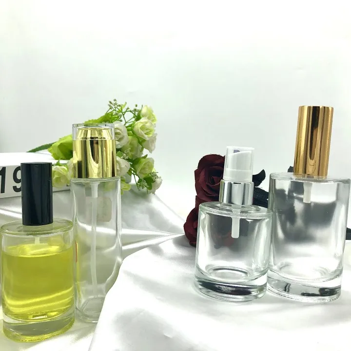 luxury cosmetic packaging 20ml 30ml 40ml 60ml 80ml 100ml 120ml body cream holographic flat glass serum bottle with pump dropper