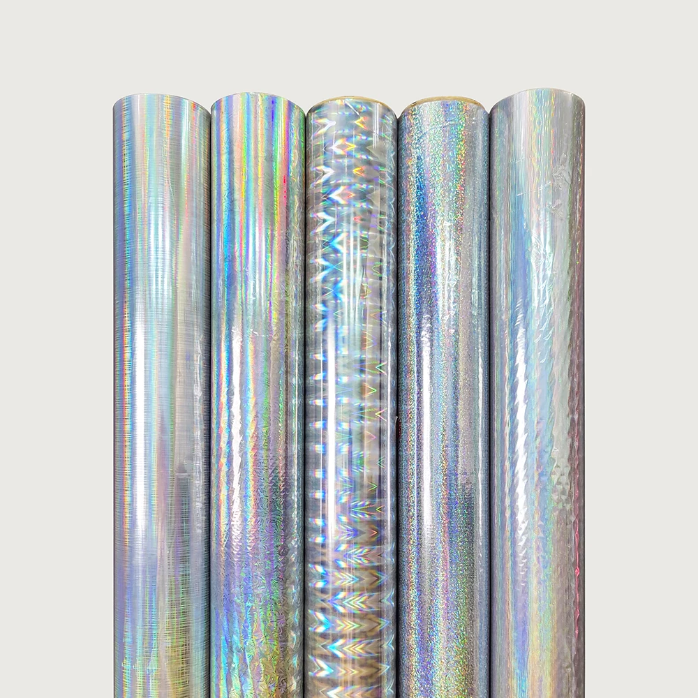 Custom shiny high quality holographic transparent foil PET hot stamp foil for HTV & fabric