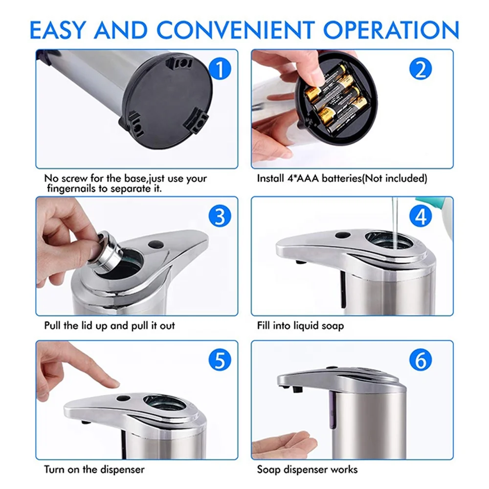 Divtop Bathroom Automatic Foaming Touchless 350ml 12oz Battery Operated Hand Free Foam Liquid Soap Dispenser for Kitchen