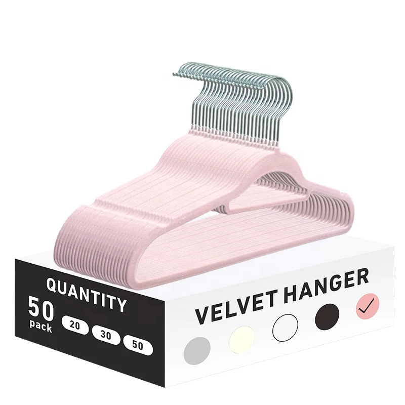 Pink Velvet Hangers 30 Pack Plastic Flocked Space Saving Women Clothes Hangers for Closet