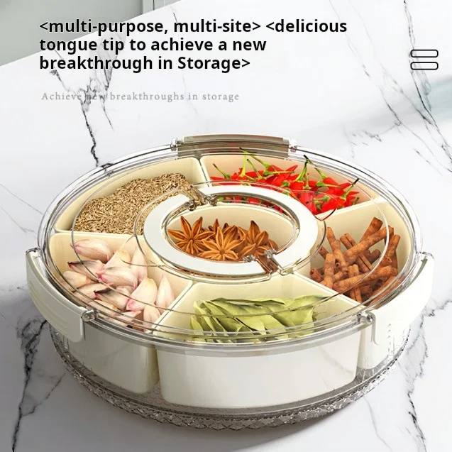 XJH Modern 6 Compartments Fruit Tray Veggie Platter 360 Rotatable 12 inch Food Snack Box Container with Lid and Handle