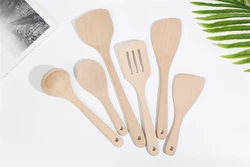Eco Friendly Biodegradable Cooking Reusable Beech Wooden utensils Spatula Spoon Kitchen Kitchen Accessories Tools set