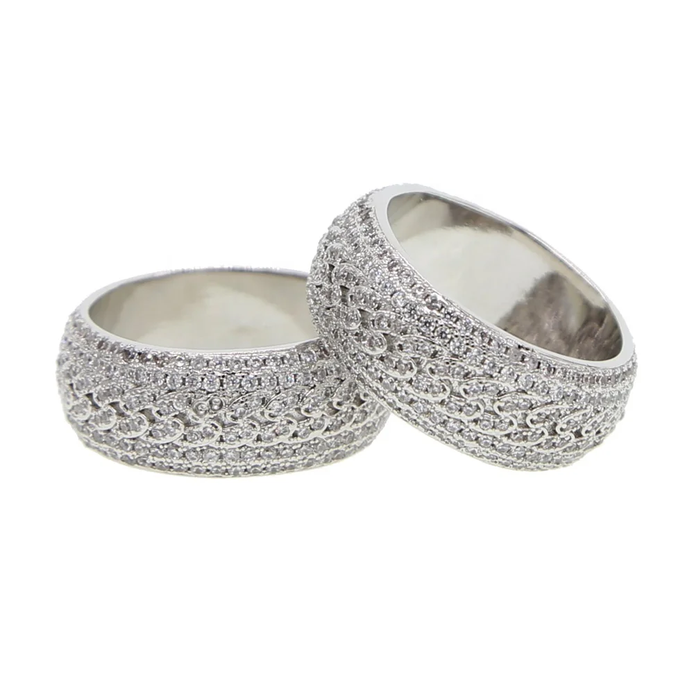 Promotion Us size 7 8 9 10 silver clear cubic zirconia sparking bling iced out men boy Cuban link chain engagement band ring