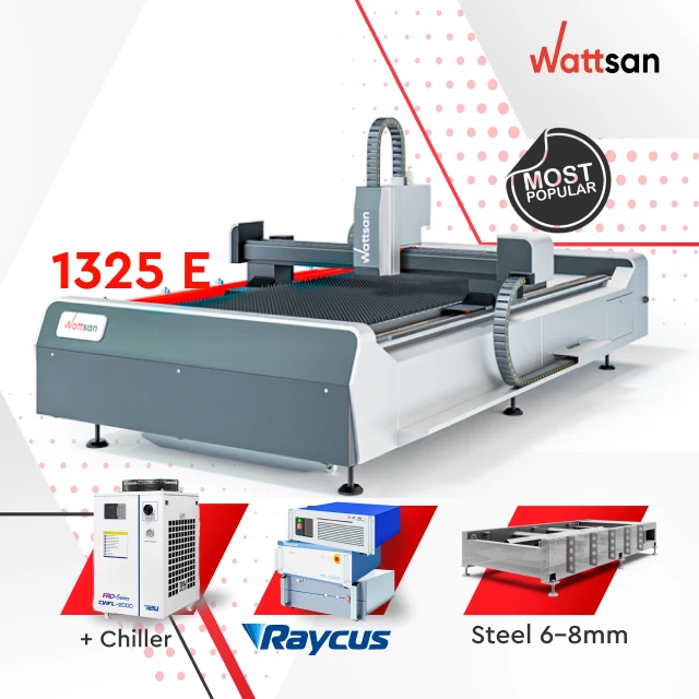 Wattsan 1325 E Raycus MAX Photonics IPG 1500W 6000W Aluminium Steel brass laser metal cutting machine 2000w laser power