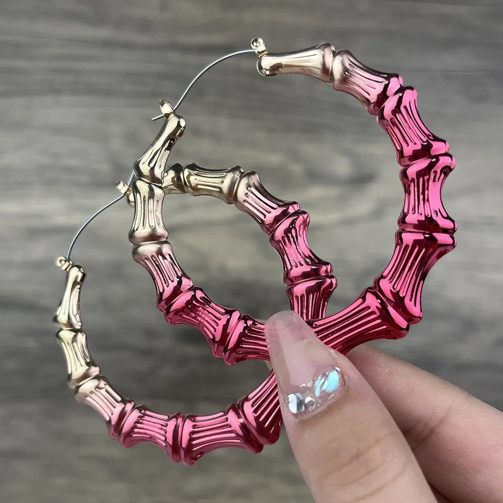 Wholesale Statement Jewelry Alloy Earrings Multicolor Colorful Neon Bamboo earrings big large hoop earrings for women