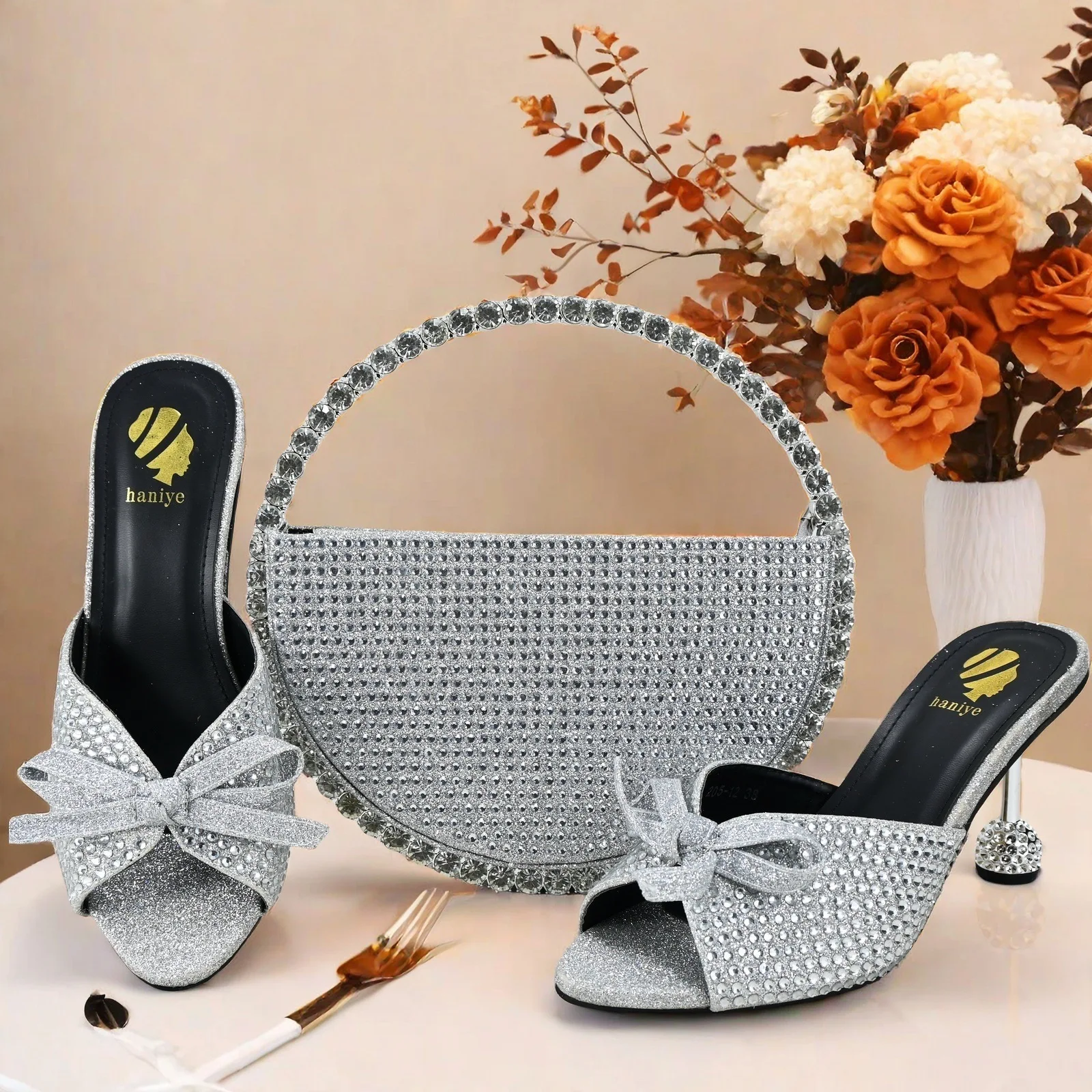 African Italian Party Nigerian Female Shoes Women Ladies Shoe And Bag Purple Set Matching Mature High Heel