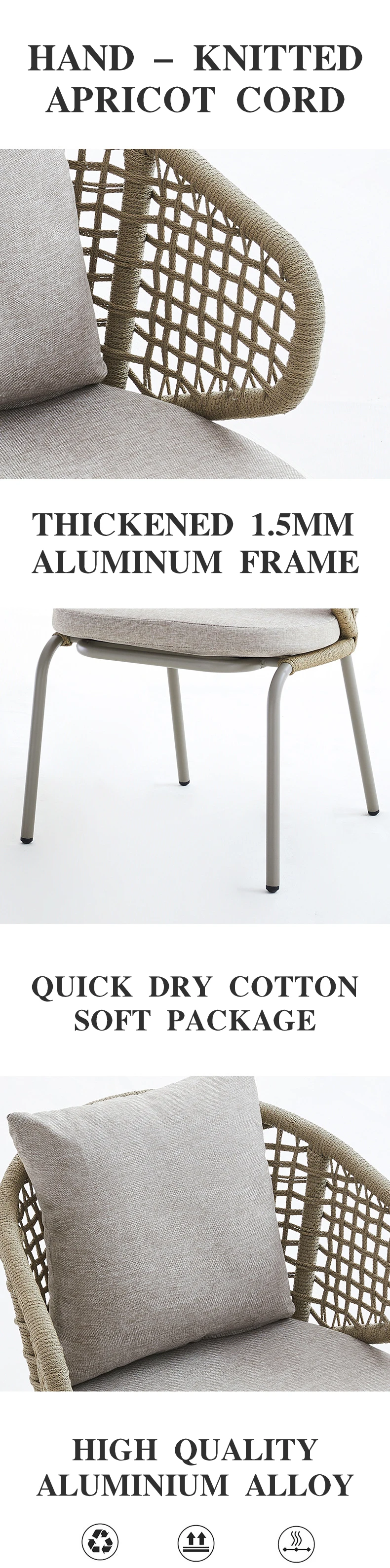 Bistro Restaurant Modern patio balcony plastic string chair rattan rope outdoor garden dining chair