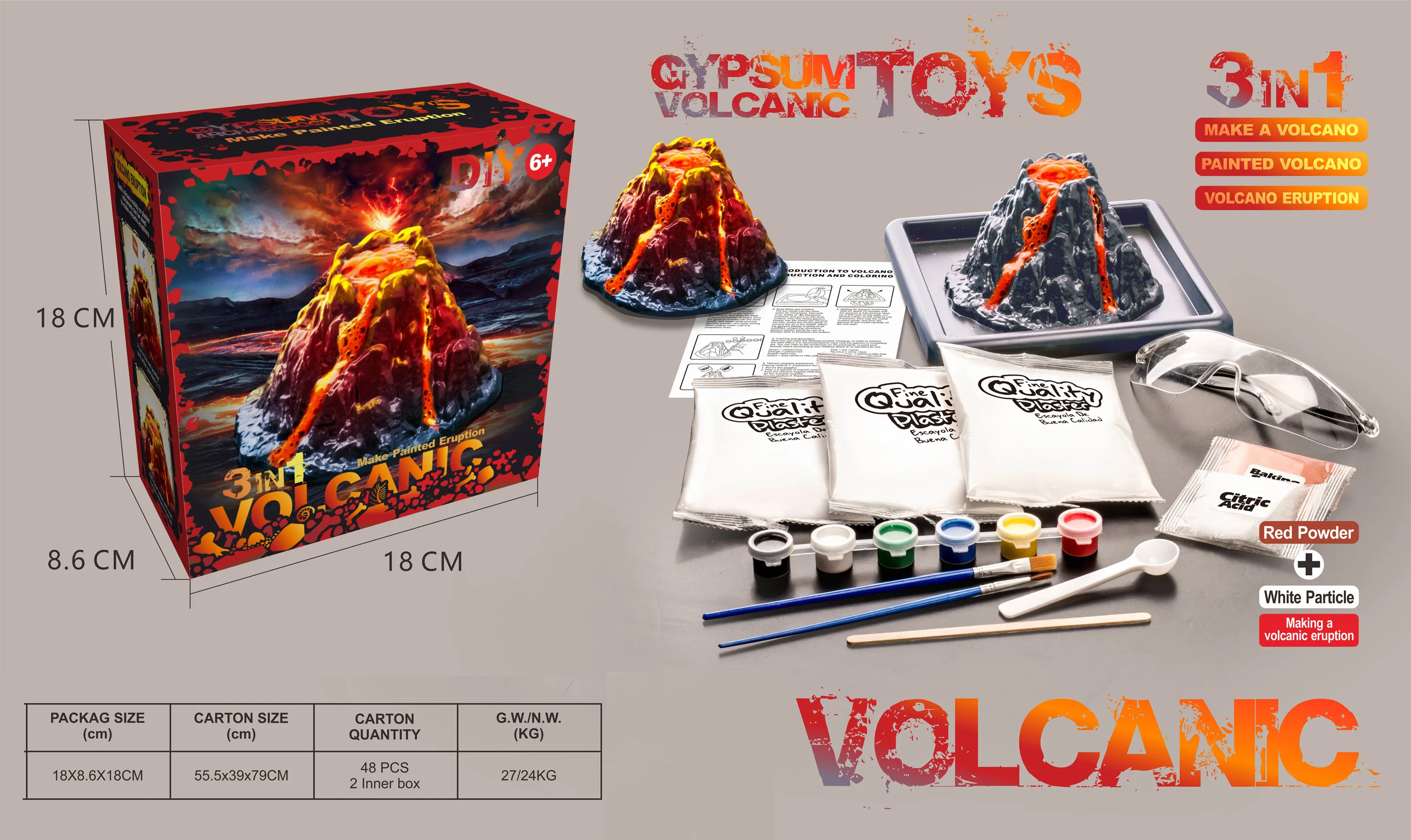 3 in 1 Magic Volcano Eruption Experiment Toy Kids Diy Science Kits Education Toys For Kids