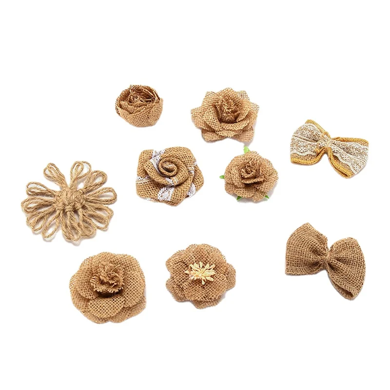 hemp rope flowers handmade DIY production layout linen flower decorative material accessories Christmas jute bow