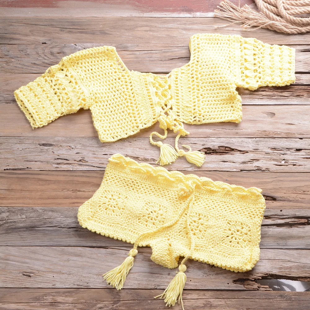 Custom Handmade Knitwear Crochet Bikinis 2 Piece Set Sexy Swimwear String Bikinis Beachwear Women Swimsuit String Bikini