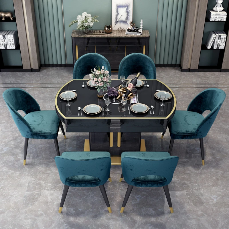 Home Furniture 6 Chair Set Modern Stainless Steel Designs Dining Table