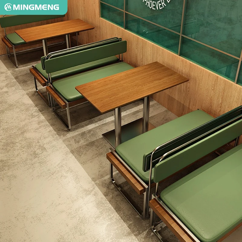 High Quality Cafe Table and Chair Commercial Restaurant Furniture Set Custom Wood Dining Table Leather Booth Seat Bench Sofa