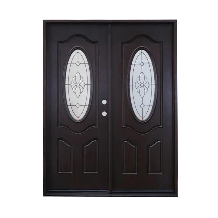 Hot Sale Highly Durable Front Designs Stain Glass Wood Double Prehung Door