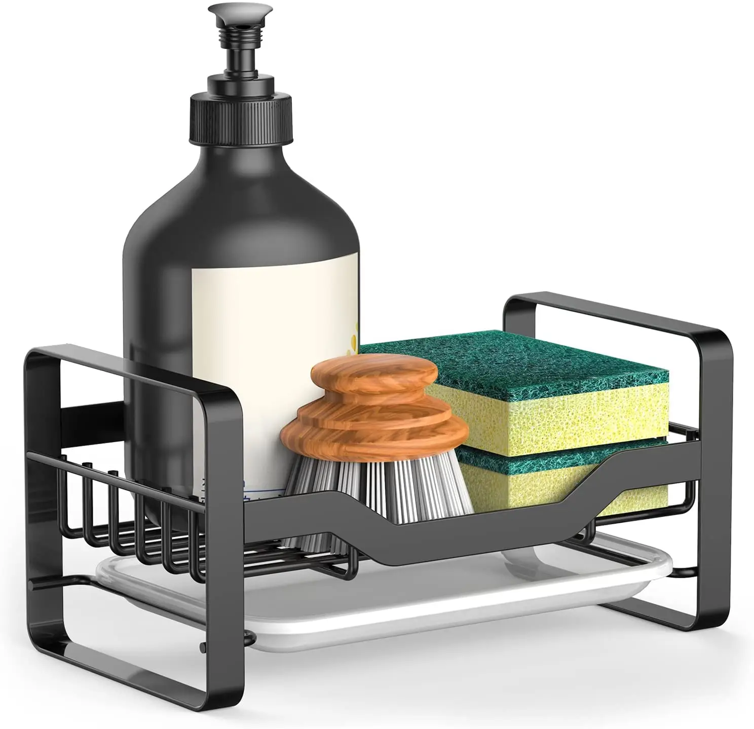 stainless steel kitchen sink caddy organizer dish rags brush holder sponge drain rack