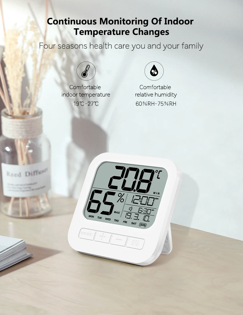LCD alarm wall table clock with temperature hygrometer calendar,desk table alarm clock