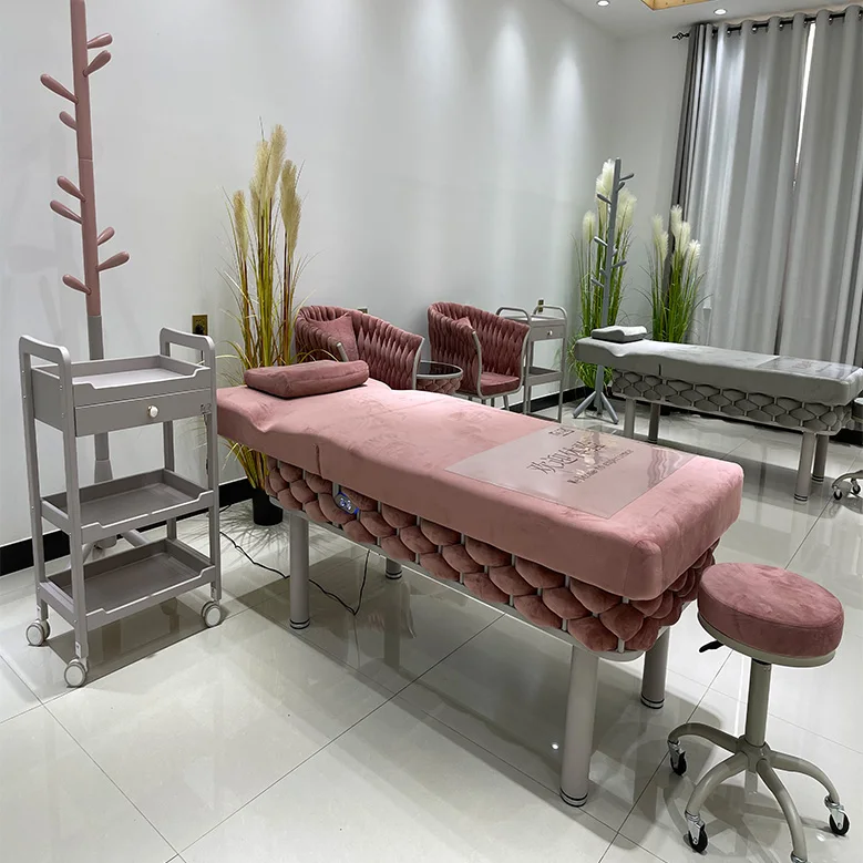 Factory direct multifunctional bed massage bed cozy facial Beauty spa massage bed with shelf table massage table