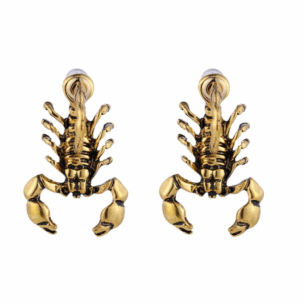 Exaggerated Vintage Style Antique Gold and Silver Plated Jewelry Vibrant Metal Scorpion Stud Earrings
