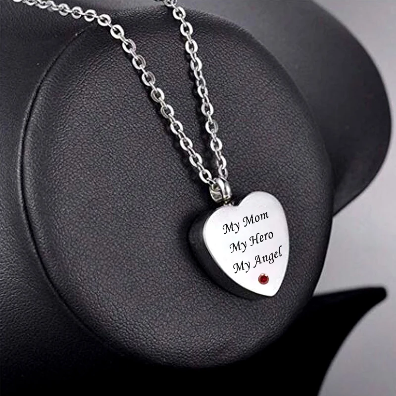 Cremation jewelry, stainless steel, my mother, my hero, my angel heart, urn necklace,cremation jewelry souvenir jewelry, pendant