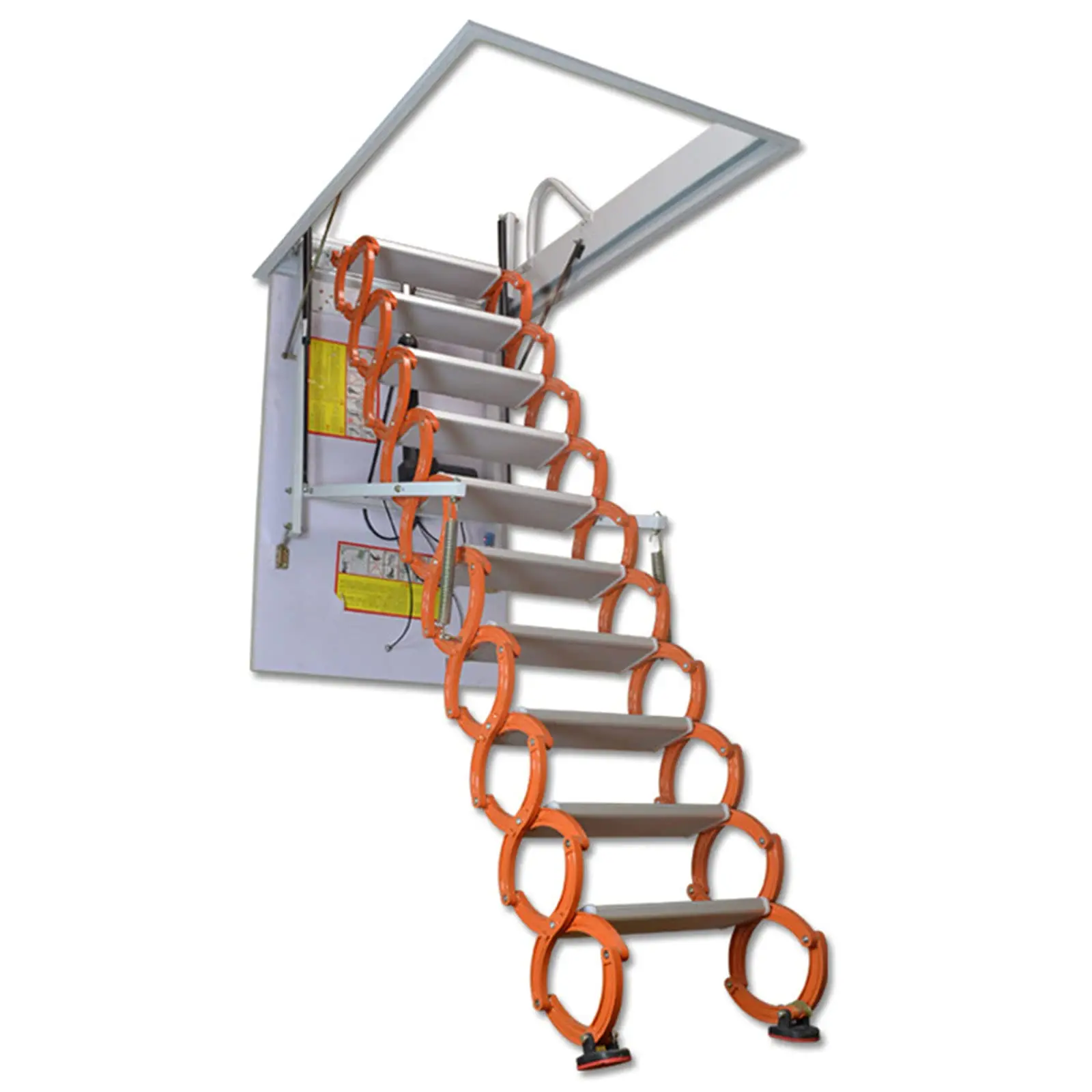 Attic Ladder Aluminium Telescopic Loft Ladder Stairs Aluminum Folding Ladder Modern CE Orange 375 Lbs EN131