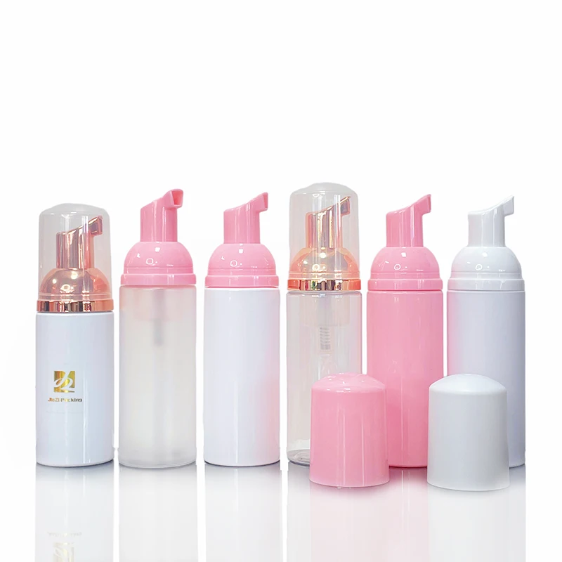 Refillable Package Lashes Cleanser Shampoo Container 50ml 60ml PET Pink Cleansing Foam Soap Dispenser Bottle with Gold Pump