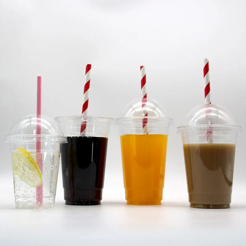 Customized Printing Clear 12 14 16 20 24 32 oz PET Disposable Milkshake Coffee Juice Boba Smoothie Plastic Cup with lid