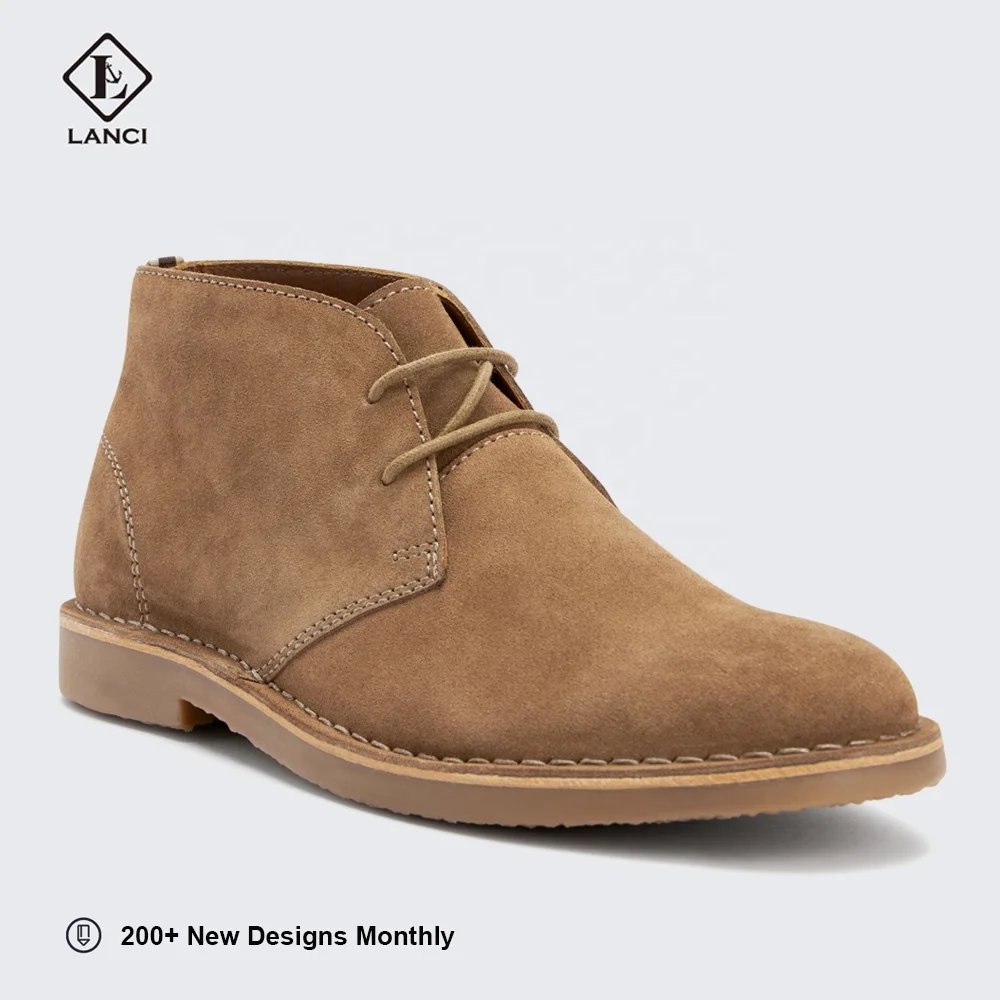 LANCI wholesale shoe factory custom suede chukka boots genuine leather ankle desert boots with logo for men