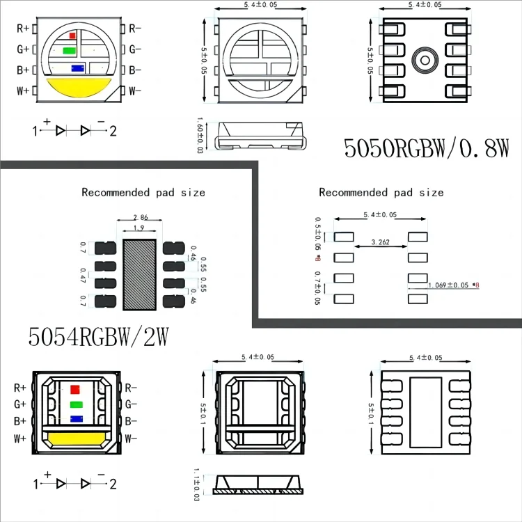 5054RGBW 4-in-1 led Patch Lamp Bead 5050 4-in-1 chip Red Green Blue White four-color SMDLED 4*1W 2W 0.8W 0.4W