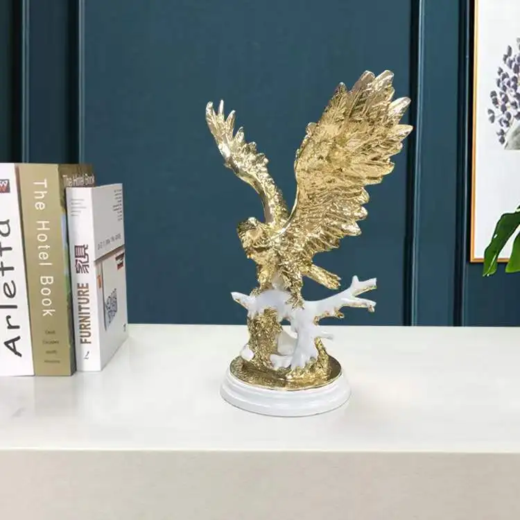 china figure hotel desk office home decor eagle sculpture ornaments resin statue golden falcon