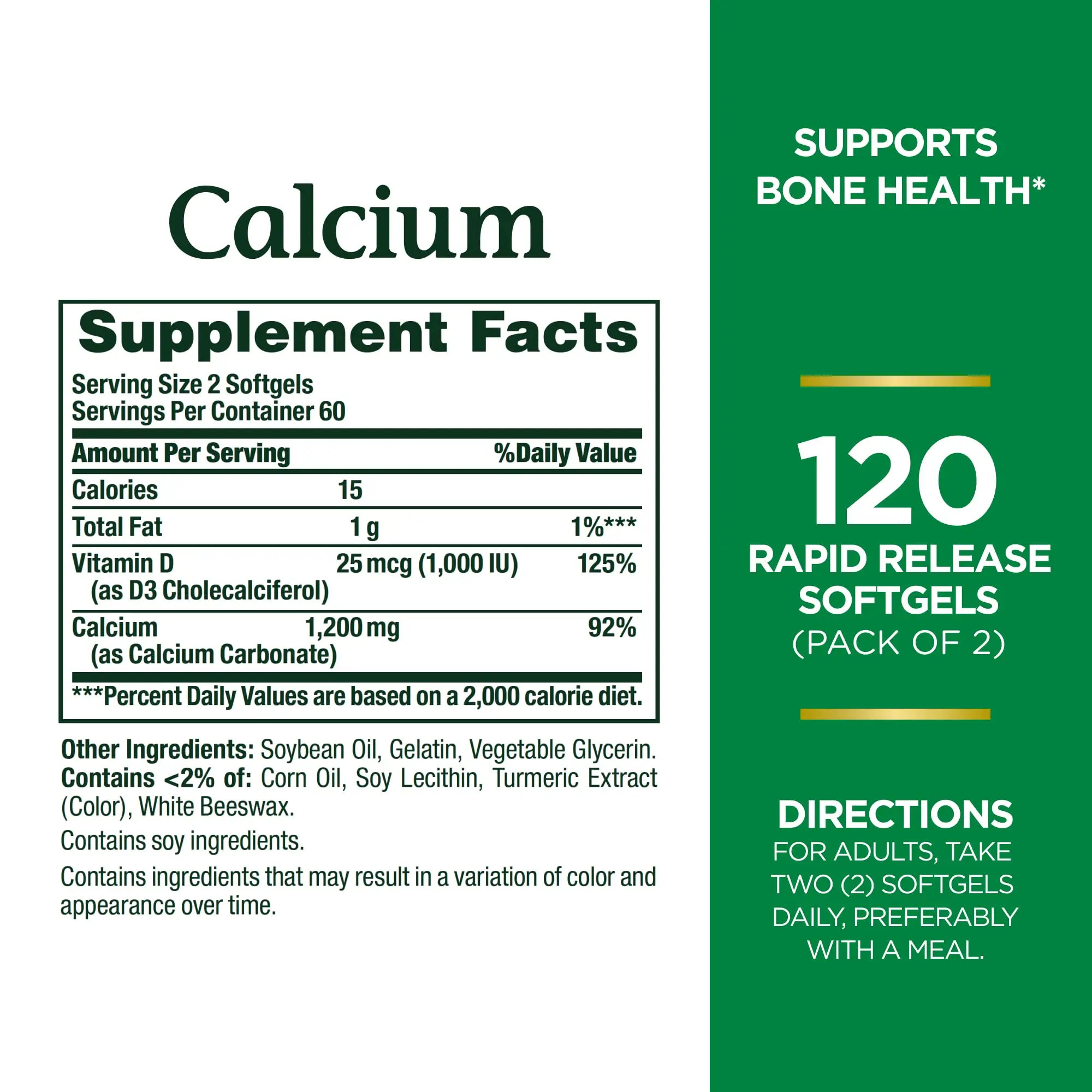 Calcium Plus 1000 IU Vitamin D3, Immune Support & Bone Health, Softgels, 120 Ct (2-Pack)