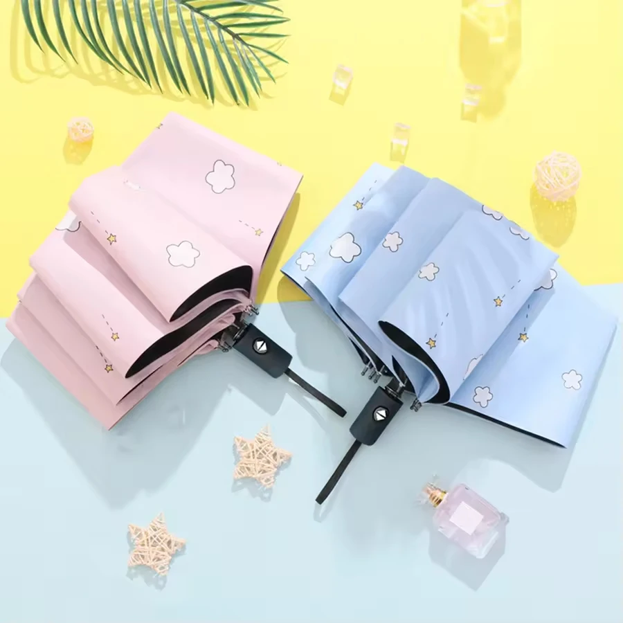 Custom Cloud Printed Fully Automatic Umbrella For Women With Black Coating Sunshade UV Umbrella